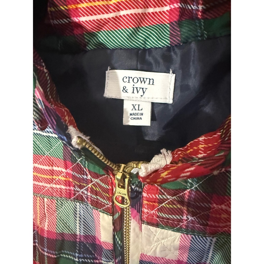 Crown & Ivy Plaid Quilted Vest Pockets Full Zip Sleeveless Jacket XL - Picture 3 of 5